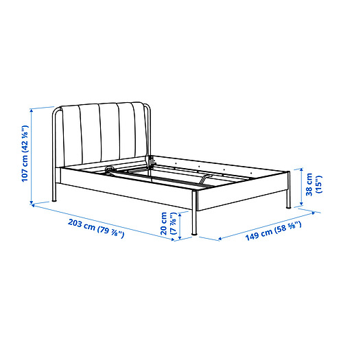 TÄLLÅSEN, upholstered bed frame with mattress. 14 of 14 open dialog