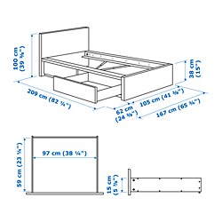 Ilustración de medidas - MALM cama con 2 cajones