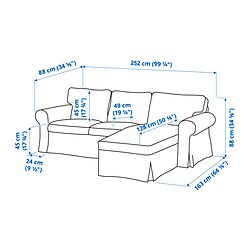 Ilustración de medidas - EKTORP sofá 3 plazas con chaiselongue