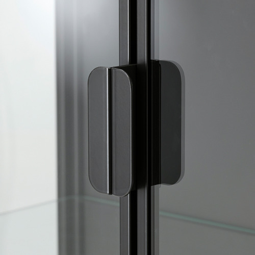 Manija de gabinete de vidrio moderna; Elegante diseño de metal negro, acabado liso, unido al panel de vidrio.