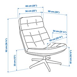 Ilustración de medidas - HAVBERG sillón giratorio