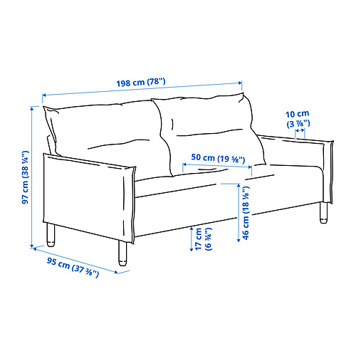Measurement Illustration - MANNARP 3-seat sofa