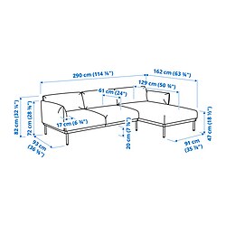 Ilustración de medidas - ÄPPLARYD sofá 3 plazas con chaiselongue