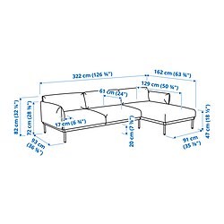 Ilustración de medidas - ÄPPLARYD sofá 4 plazas con chaiselongue