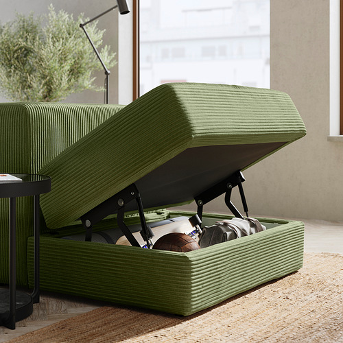 Sofá JÄTTEBO verde con almacenaje, diseño moderno.