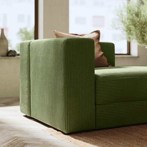 Sofá JÄTTEBO verde moderno, diseño angular, pana texturizada, acogedor y elegante.
