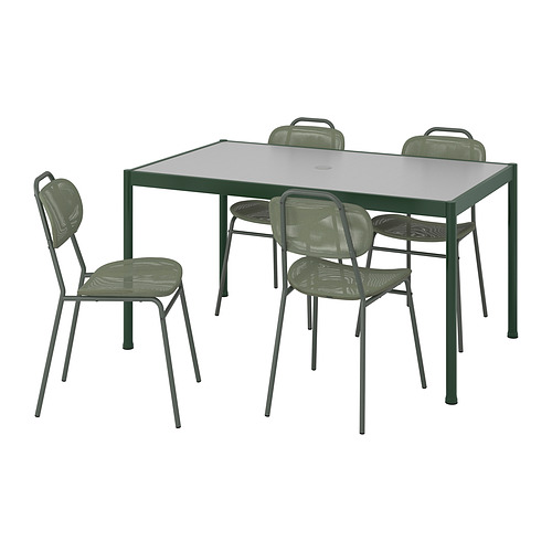Set de comedor exterior SEGERÖN verde con mesa para sombrilla, 4 sillas transpirables.
