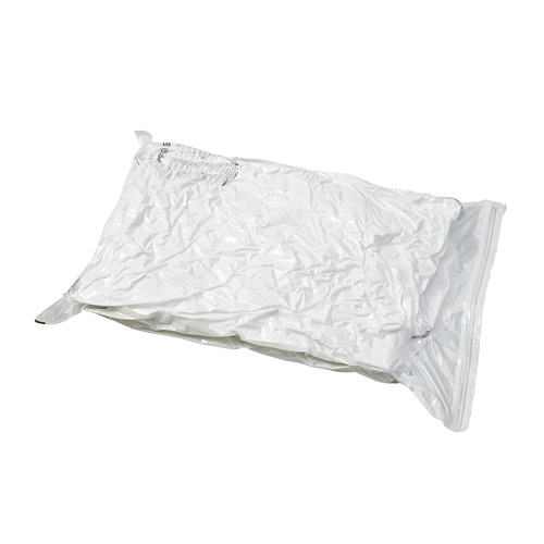 Bolsa transparente sellada al vacío con deslizador de cremallera, que almacena la ropa plana y compacta.