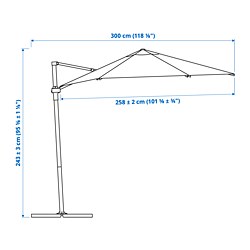 Measurement Illustration - HÖGÖN umbrella, hanging