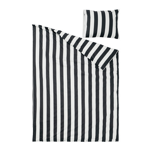 Juego de cama a rayas blancas y negras; Incluye fundas nórdicas y almohadas. Tejido de percal moderno, duradero, nítido y suave.