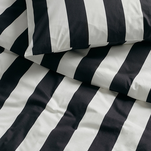 Juego de cama de rayas blancas y negras, tejido de percal nítido, suave mezcla de algodón y viscosa.