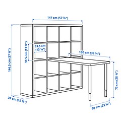 Ilustración de medidas - KALLAX/LINNMON combinación escritorio