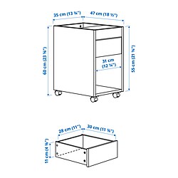 Ilustración de medidas - TONSTAD cajonera con ruedas