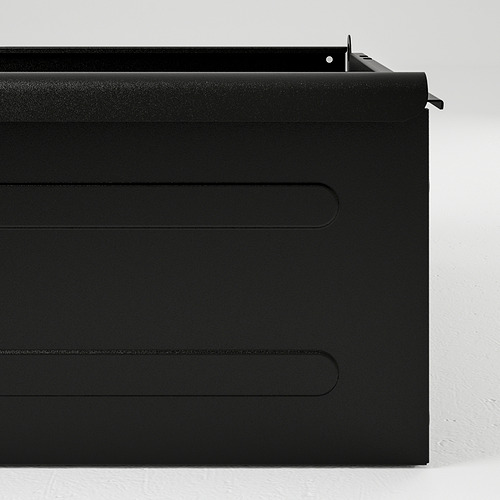 Cajón de metal negro, diseño elegante, resistente y limpio, ideal para un almacenamiento organizado.