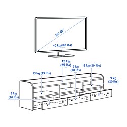 Ilustración de medidas - HAUGA mueble TV con almacenaje