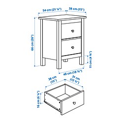 Ilustración de medidas - HEMNES mesita de noche con 2 cajones