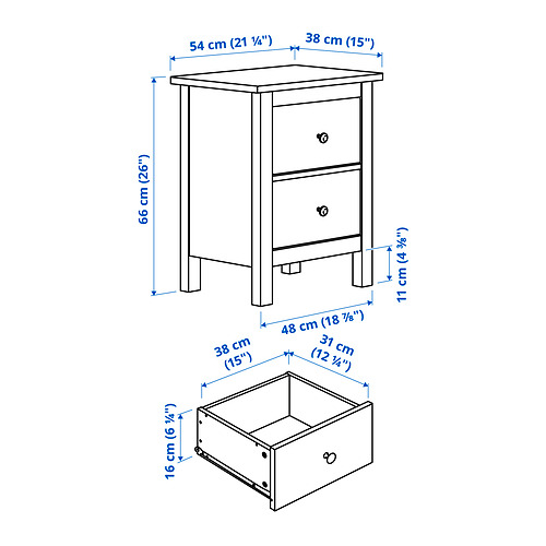 Ilustración con medidas del producto: HEMNES.