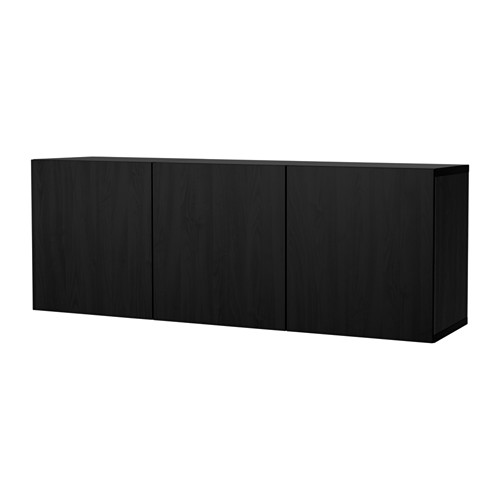 El armario de pared negro, elegante y moderno, con cuatro puertas grandes y estanterías ajustables, ofrece un almacenamiento espacioso y que ahorra espacio.