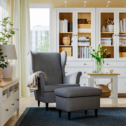 STRANDMON, wing chair with ottoman. 2 of 7 open dialog