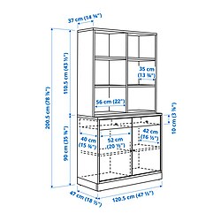 Ilustración de medidas - TONSTAD librería con puertas