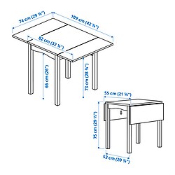 Ilustración de medidas - HAUGA mesa de comedor ala abatible