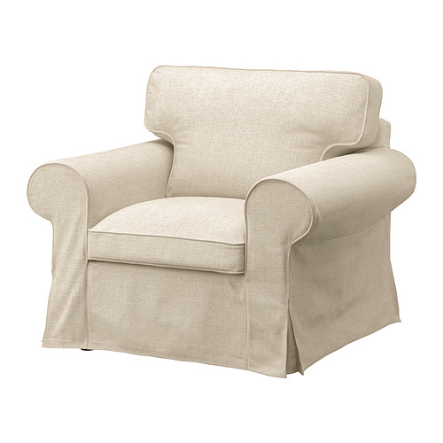 Sillón EKTORP, beige, felpa, brazos enrollados, diseño neutro.