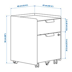 Ilustración de medidas - TROTTEN cajonera con ruedas de 2 cajones