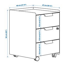 Ilustración de medidas - TROTTEN cajonera con ruedas de 3 cajones