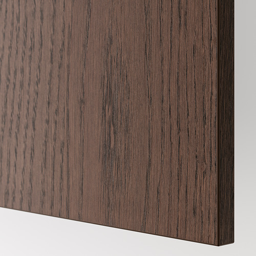 Panel de madera oscura con vetas de roble visibles, borde finamente detallado, textura suave.
