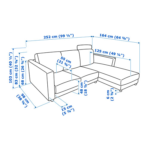 VIMLE, 3 seat sofa with chaiselongue and headrest. 11 of 11 open dialog