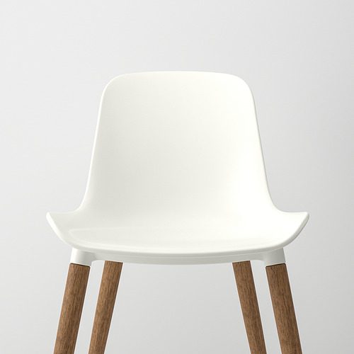 Una elegante silla blanca con asiento y respaldo curvos y moldeados, sostenidos por cuatro patas de madera, que muestran un diseño moderno y minimalista.