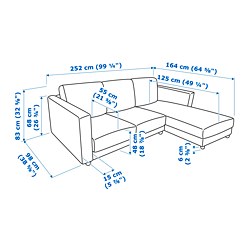 Ilustración de medidas - VIMLE sofá 3 plazas con chaiselongue