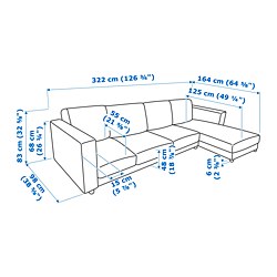 Ilustración de medidas - VIMLE sofá 4 plazas con chaiselongue
