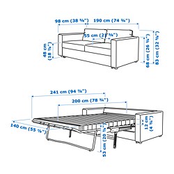 Ilustración de medidas - VIMLE sofá cama 2 plazas