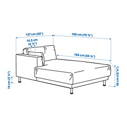 Ilustración de medidas - UPPÅKRA módulo de chaise longue con reposabrazos izquierdo