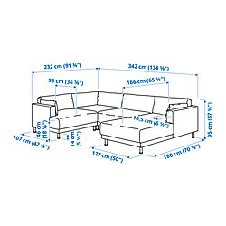 Ilustración de medidas - UPPÅKRA sofá 4-5 plazas en forma de U con chaiselongue derecho