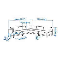 Ilustración de medidas - UPPÅKRA sofá modular esquina 6 plazas sin reposabrazos derecho