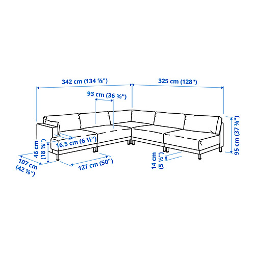 UPPÅKRA, 6 seat corner sofa with right open end. 7 of 7 open dialog