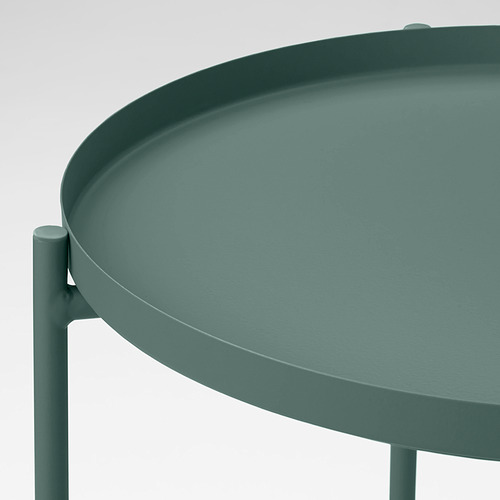 Mesa redonda moderna de bandeja verde con superficie lisa y patas robustas para mayor estabilidad; Ideal para servir y fácil de mover.