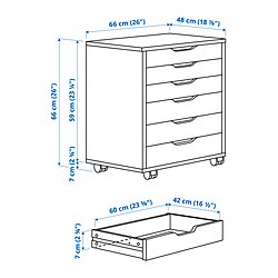 Measurement Illustration - ALEX 6-drawer filing cabinet with wheels