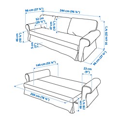 Ilustración de medidas - VRETSTORP sofá cama 3 plazas