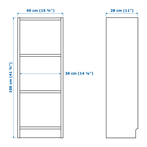 Ilustración con medidas del producto: BILLY.