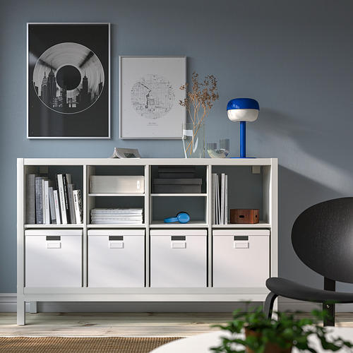 Unidad de almacenamiento blanca KALLAX, elegante y moderna, se adapta a muchos artículos, con cajones y estantes, más pequeños que los marcos de pared.