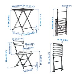 Ilustración de medidas - TÄRNÖ mesa plegable con 2 sillas plegables de exterior