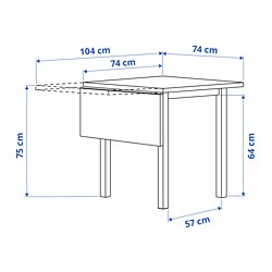 Ilustración de medidas - NORDVIKEN mesa de comedor ala abatible