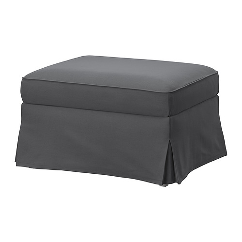 Reposapiés gris EKTORP, tapizado en tela, rectangular con diseño de faldón.