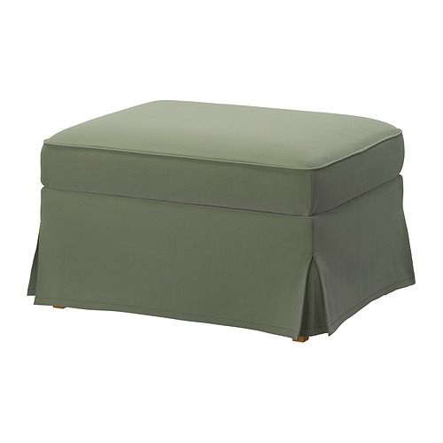 Otomana EKTORP verde con funda, cojín rectangular y afelpado, patas de madera resistentes.