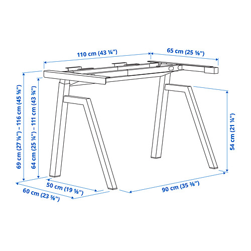 TROTTEN, sit/stand underframe for table top. 3 of 3 open dialog