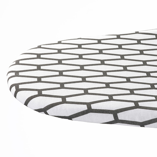 Tabla de planchar redonda con malla duradera y resistente al calor y patrón hexagonal. Diseño robusto y plegable.