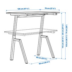 Ilustración de medidas - TROTTEN/FLINTAN escritorio y silla